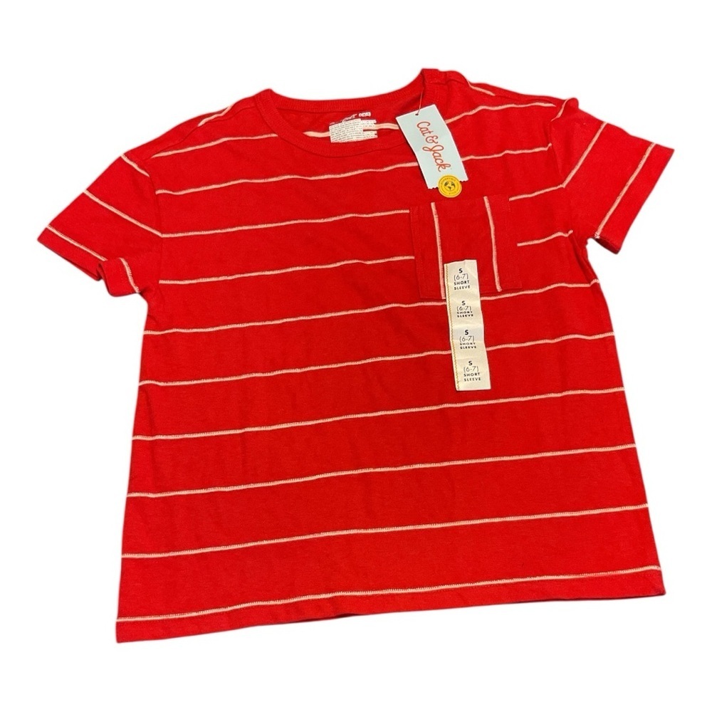 ❤️3/$15 NWT Cat & Jack Red and White Striped Kids Tee- Size